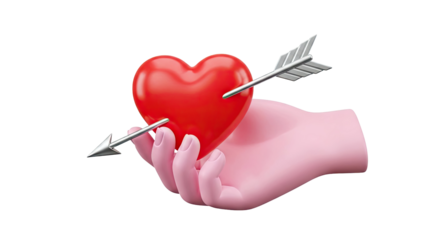 Cupid's Arrow Through Red Heart Held By Pink Hand