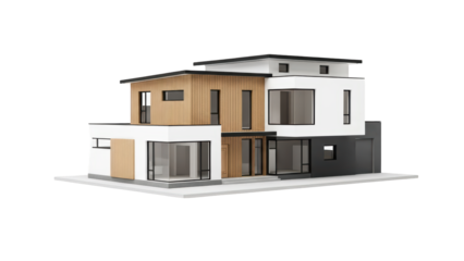 Modern minimalist white and wood luxury villa 3D model PNG (आधुनिक सफेद और लकड़ी का विला 3D मॉडल)
