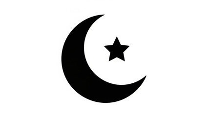Crescent Moon and Star Symbol on White Background