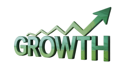 Growth word with upward arrow business success concept
