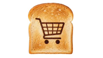 Toasted bread slice with shopping cart trolley symbol isolated on transparent background PNG (शॉपिंग कार्ट के निशान वाला टोस्ट)