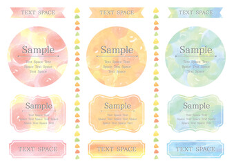 Pink, yellow and blue watercolor textured frames set