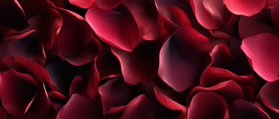 Red rose petals floating on dark background