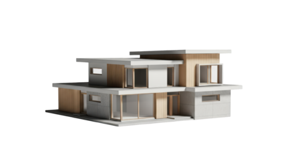 Contemporary minimalist luxury house 3D model isolated on transparent background PNG (समकालीन न्यूनतम विलासिता घर)