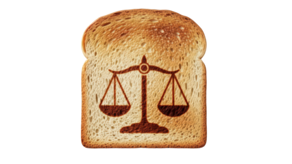Toasted bread slice with balance scale symbol isolated on transparent background PNG (तराजू के निशान वाला टोस्ट)
