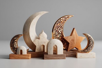 Elegant Ramadan decorations with crescent moons and stars