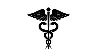 Heraldic Caduceus Medical Symbol Silhouette Vector