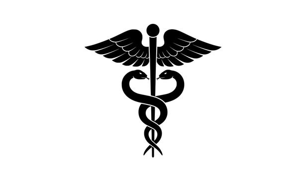 Heraldic Caduceus Medical Symbol Silhouette Vector