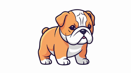 Obraz premium Adorable cartoon English Bulldog puppy with wrinkled face, standing with stubby legs and tail