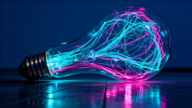 Technological light bulb with a digital network inside symbolizing a smart idea - Powered by Adobe