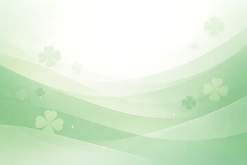 Light Green Abstract Background with Smooth Waves and Clover Leaves