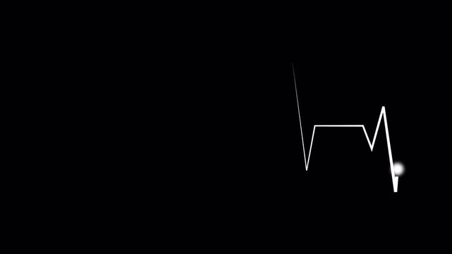 White ECG heartbeat waveform with glowing endpoint, isolated on transparent background, ideal for medical overlays, motion graphics, and health visuals in clean 4K resolution.