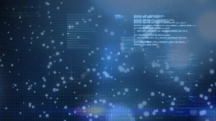 Animation of data processing and dots of light on blue background - Powered by Adobe