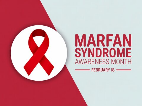Marfan syndrome awareness month february red ribbon symbol on colored background