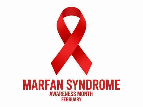 Marfan syndrome awareness month february red ribbon symbol isolated on white background