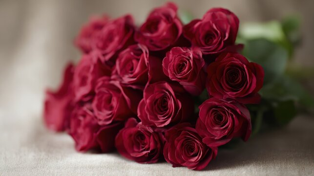 Elegant bouquet of red roses, tightly arranged, romantic and timeless floral design