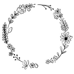 Obraz premium Vintage floral vector frame design featuring a black ornate border with summer flower leaf patterns and swirl ornament elements for nature-inspired illustration decor