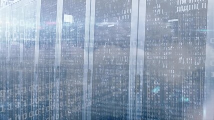 Animation of binary coding data processing against computer servers - Powered by Adobe