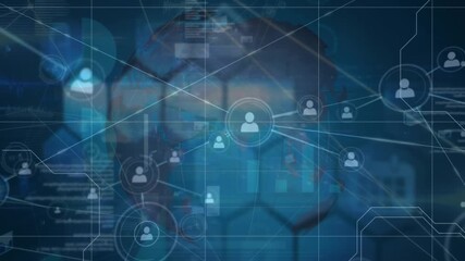 Animation of network of connections and data processing over globe - Powered by Adobe