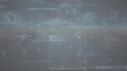 Animation of network of connections with data processing over padlock icon - Powered by Adobe