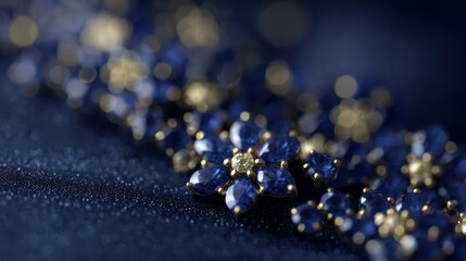 Generative AI depiction: exquisite blue sapphire jewelry, luxurious dark background, premium and elegant aesthetic
