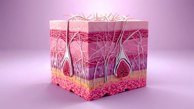 Cross Section Human Skin Layers Hair Follicles Glands Blood Vessels Pink Background