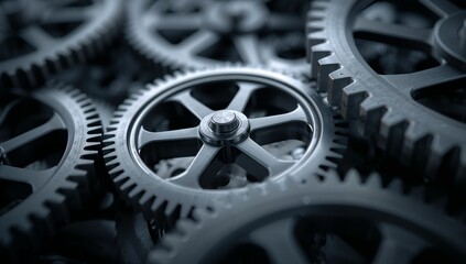 Intricate Arrangement of Metallic Gears in Industrial Background