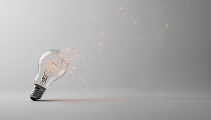Shattered Light Bulb with Sparks Isolated on a Grey Background