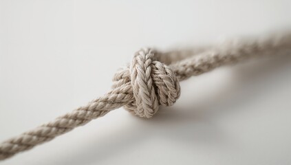 Detailed Close-up of a Secure Knot Tied with Natural Twisted Rope