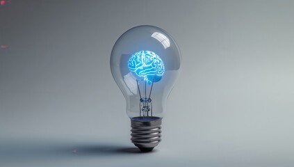 Light Bulb with Illuminated Brain Concept for Creativity and Ideas