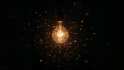 Bright Light Bulb with Sparks Emitting in a Dark Background