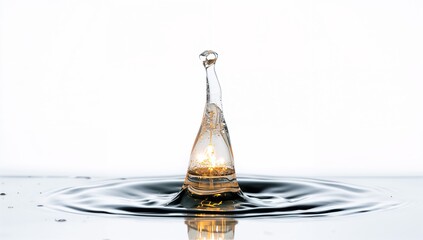 Water Drop Splash with Glowing Light on White Background