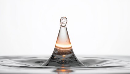 Stunning Water Drop Creating Ripples on Still Surface with Light Reflection