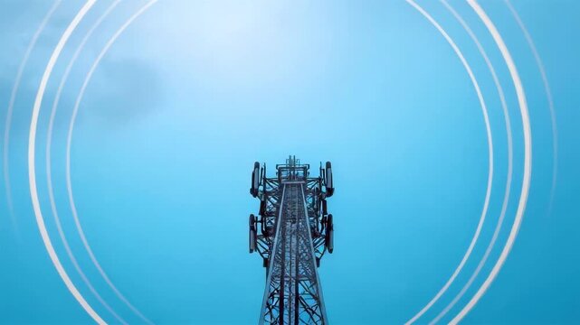 Telecommunications Tower Broadcast Signals Blue Sky Concentric Waves Communication
