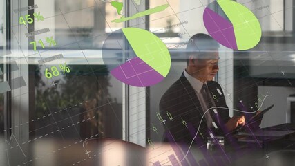 Animation of infographic interface over businessman using digital tablet in office - Powered by Adobe