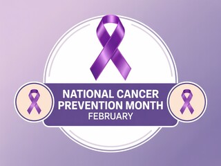 Fototapeta premium National cancer prevention month february purple ribbon awareness symbol for health campaign on purple background