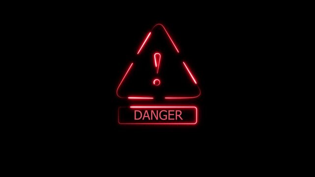 Danger warning video triangular represents toxic risk cybersecurity alert. System danger or hazardous condition warning in a modern digital interface style a rectangular frame on black background.