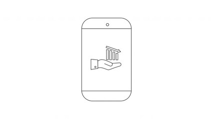 Mobile Banking App Concept - Hand Holding Building Icon.