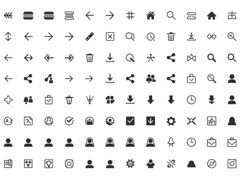 Minimalist Black Line Art UIUX Icon Set for Web and Mobile Interfaces.