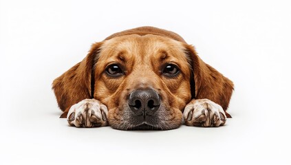 Charming dog face peeking over edge on clean background, representing friendship, trust, and emotional bond between humans and pets