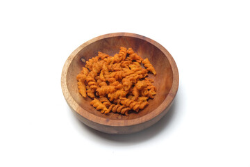 Spicy Macaroni,spicy spiral macaroni, isolated on white background