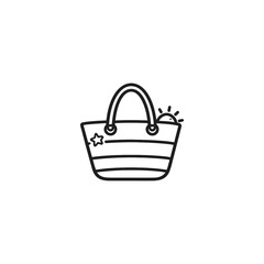 Simple line drawing of a beach bag design, suitable for summerthemed designs, travel brochures, vacation illustrations, and outdoorrelated content.