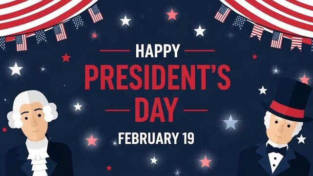 Happy Presidents Day banner with Washington and Lincoln portraits