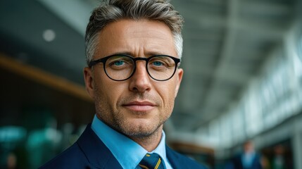 Businessman in suit at office during work hours showing confidence and focus on tasks