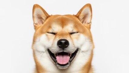Happy shiba inu dog smiling portrait isolated