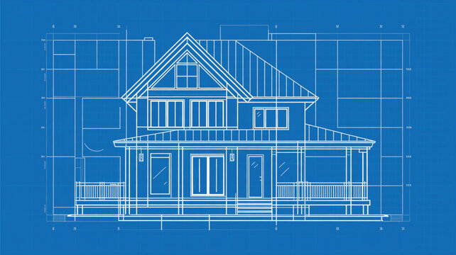 Detailed architectural blueprint of modern residential house with multi story structure