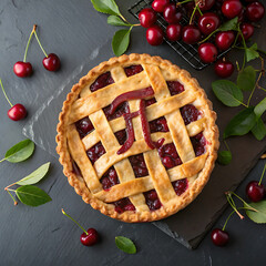 Homemade cherry pie with lattice crust