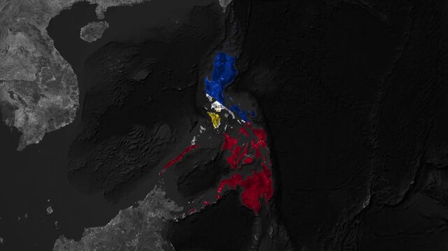 Zoom from Earth to the Philippines. (Country Flag) Documentary map animation. 3d satellite world map animation highlights country border views, tourism, and travel. 4k