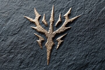 Intricate lightning design etched on textured stone surface, sho