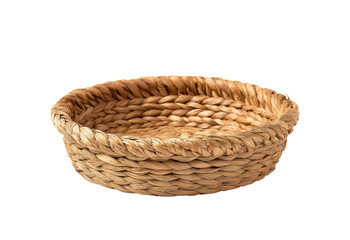 Obraz premium Round woven basket with braided texture and natural fiber material isolated on a transparent background